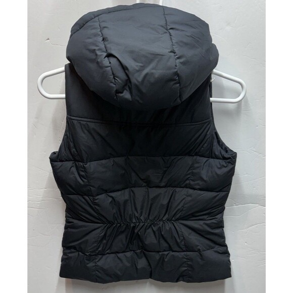 Hollister Women's Black Puffer Vest Hooded Y2K Fleece Lined Cinched Back Size L - Picture 2 of 10